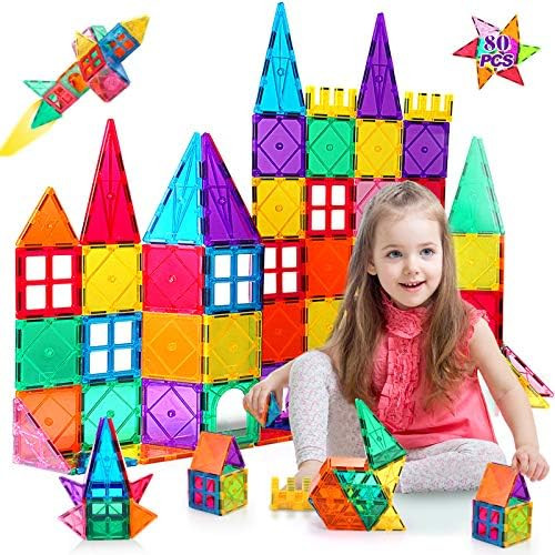 vatenick Magnetic Building Blocks 80PCS Magnetic Tiles for Kids Ages 4-8 Clear 3D Magnet Tiles Cr... | Amazon (US)