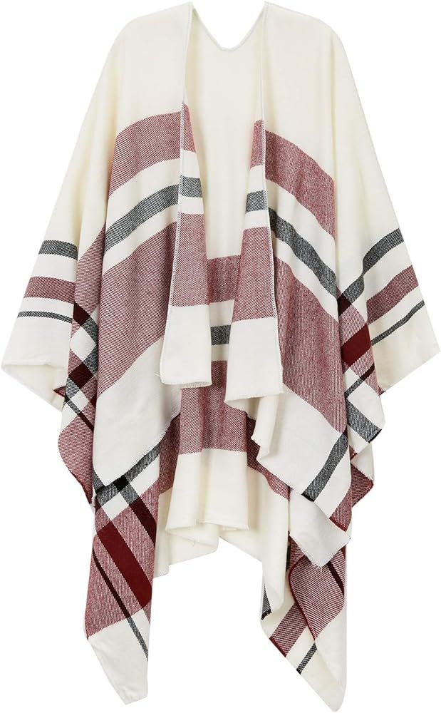 Women's Plaid Shawl Wrap Tartan Blanket Scarf Poncho | Amazon (US)