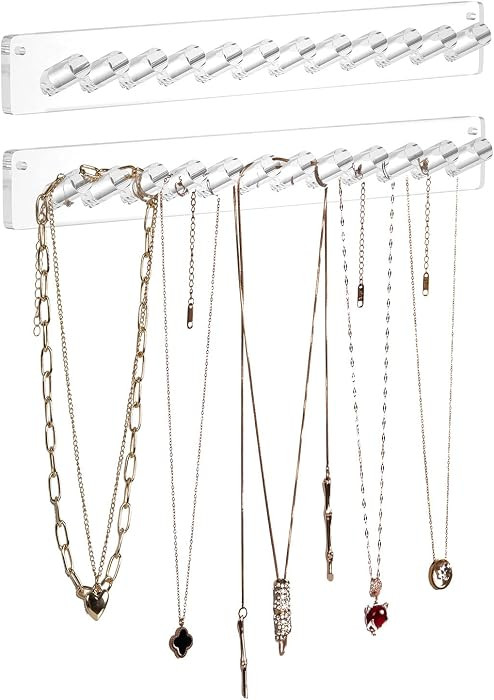 AITEE Acrylic Necklace Holder Organizer Wall Mounted with 12 Hooks, 2 PACK | Amazon (US)