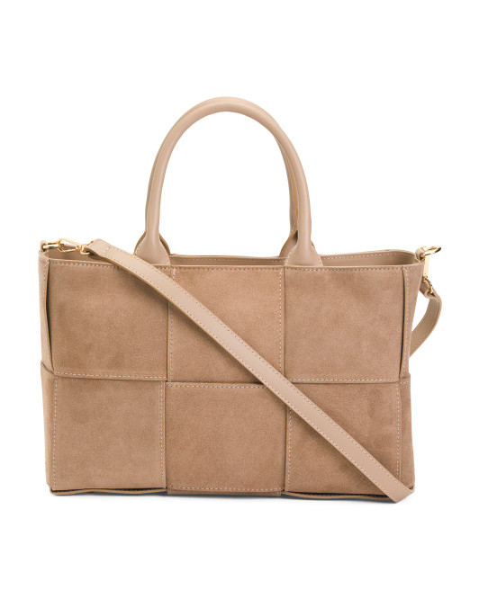 Made In Italy Suede Large Woven Satchel Tote | TJ Maxx