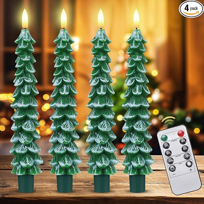 4 Pcs Christmas Tree Candles with Remote and Timer LED Flameless Taper Candles Christmas Tree wit... | Amazon (US)