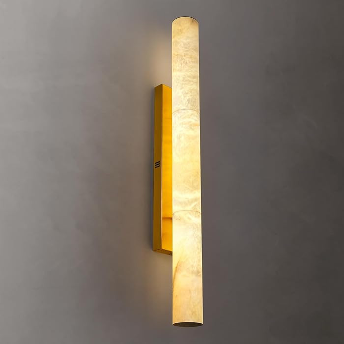 Brass Alabaster Wall Sconces, Spanish Natural Marble Wall Sconce, 36" Long Stone Wall Sconce Dimm... | Amazon (US)