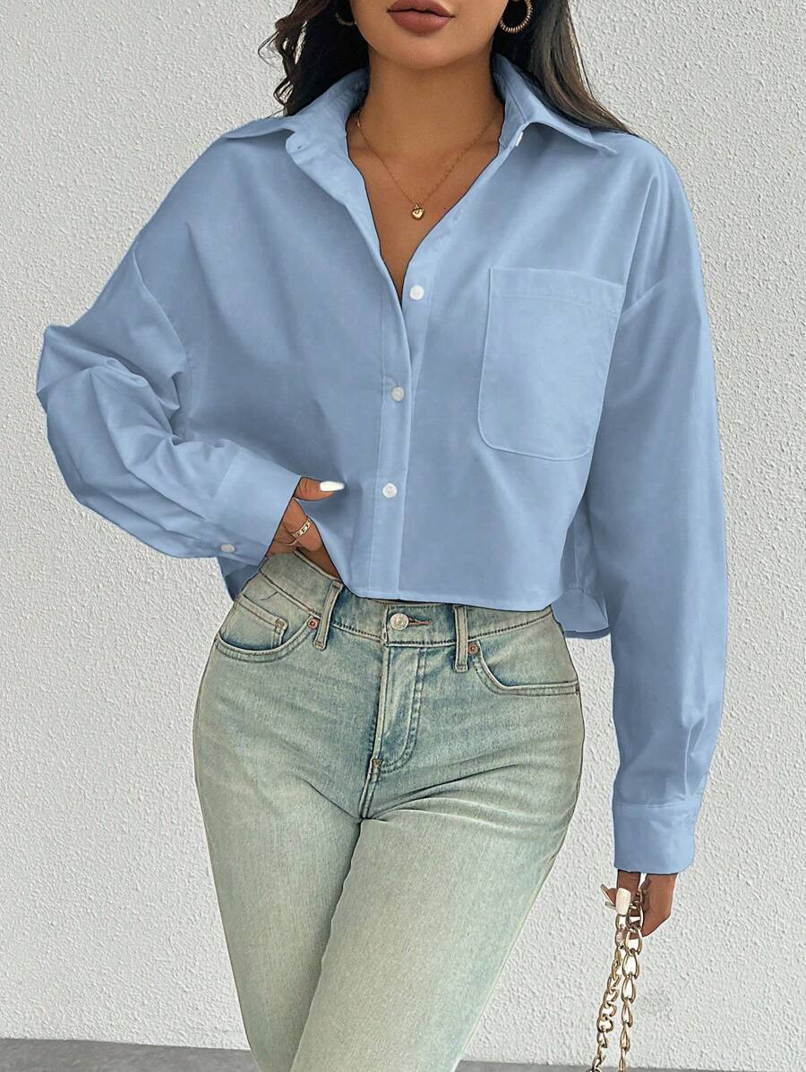 Pariaura Random Floral Print Long Sleeve Shirt With Collar & Chest Pocket,Long Sleeve Tops Fall C... | SHEIN