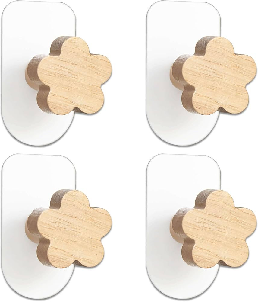 Yisiziyo Decorative Wooden Hooks for Kids Rooms, Natural Beech, self-Adhesive Without Drilling, 4... | Amazon (US)