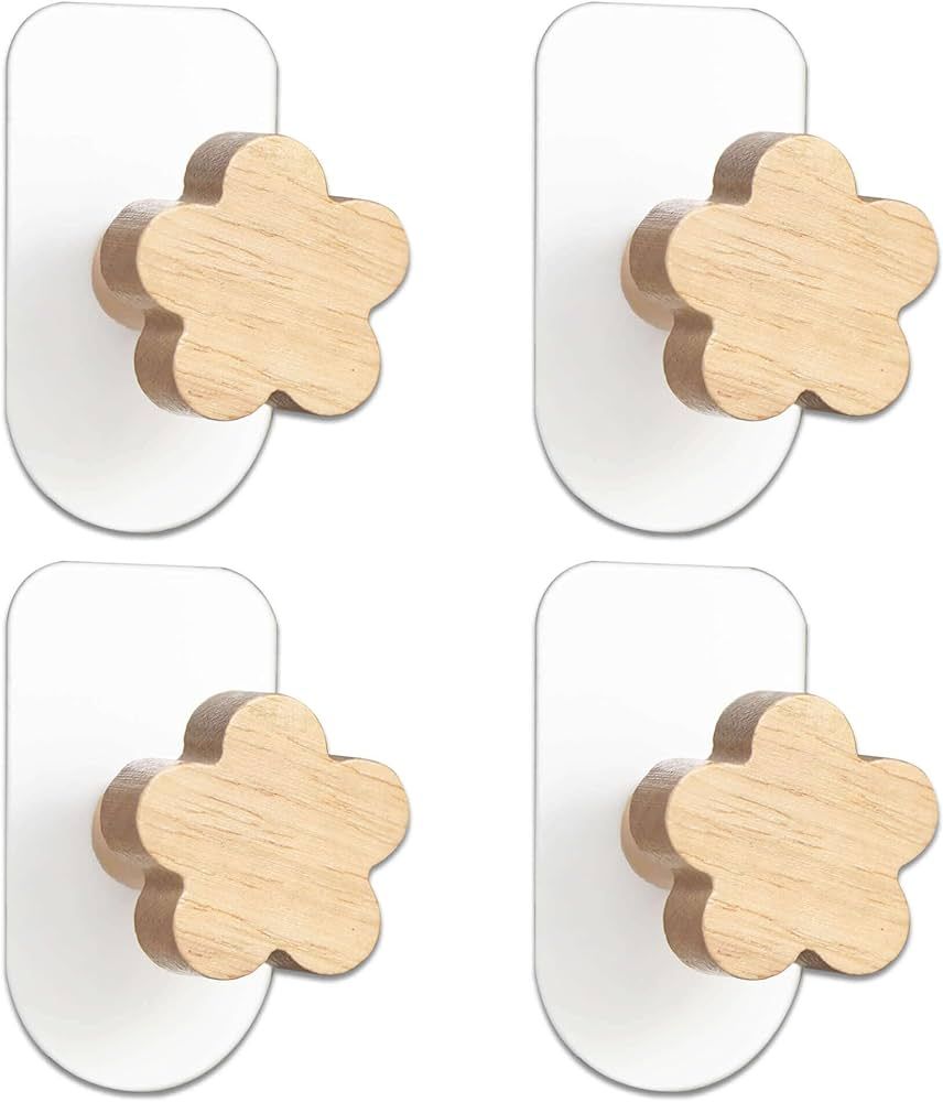 Yisiziyo Decorative Wooden Hooks for Kids Rooms, Natural Beech, self-Adhesive Without Drilling, 4... | Amazon (US)