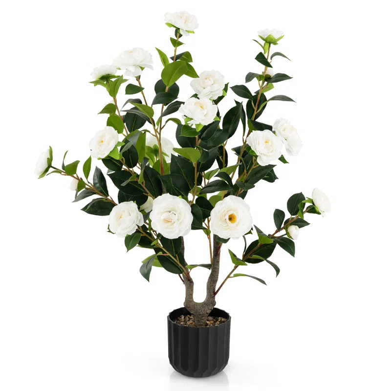 38 In. Faux Camellia Tree In Pot Decorative Plant Indoor/Outdoor | Wayfair North America