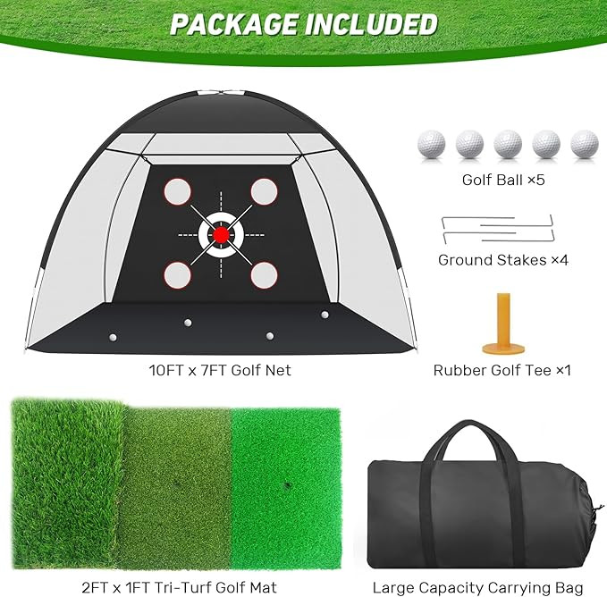 Golf Net, 10x7FT with Golf Practice Mat, Hitting Aid Nets for Backyard Driving Chipping Training ... | Amazon (US)