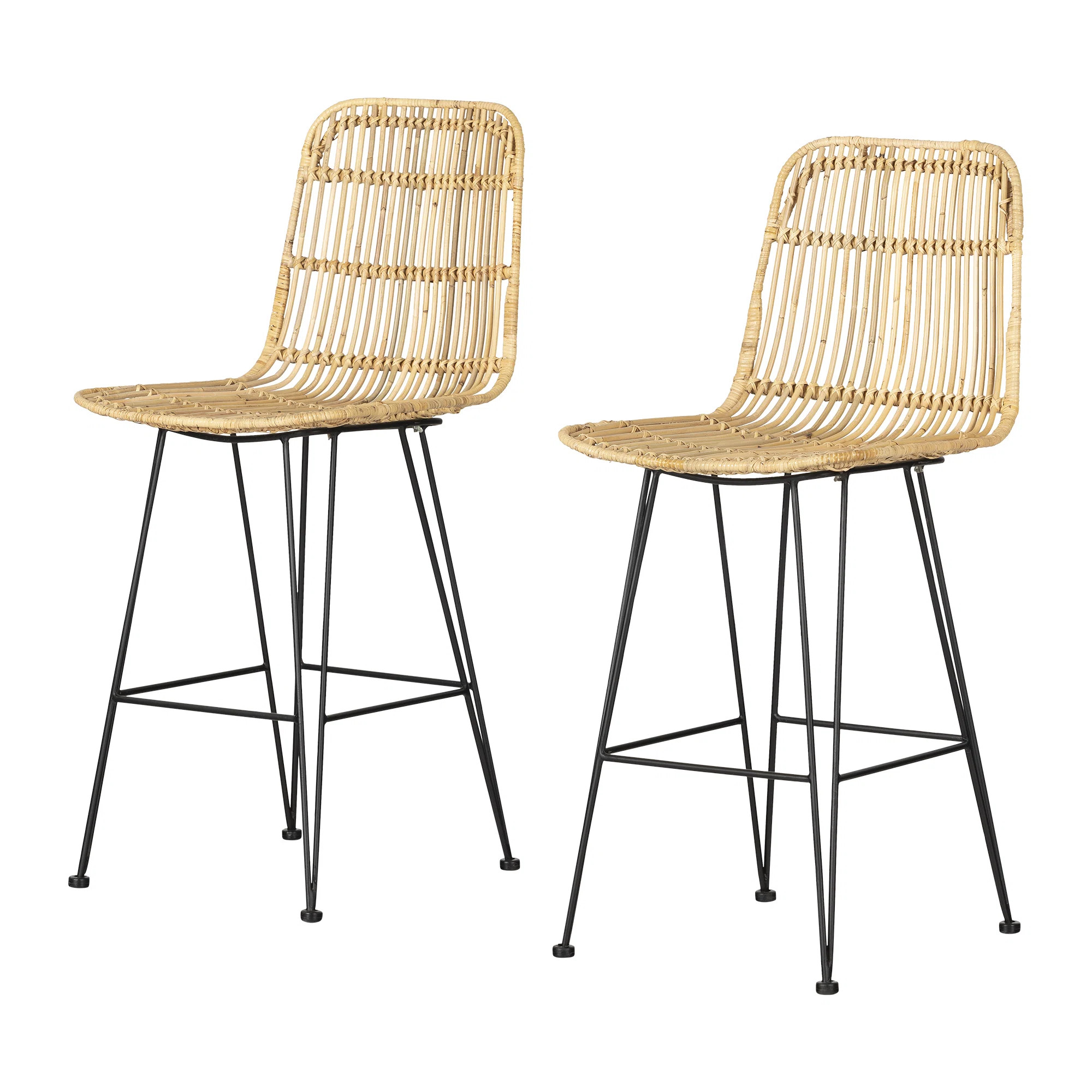 Balka Standard Rattan Counter Stool, Set Of 2 Rattan And Black (Set of 2) | Wayfair North America