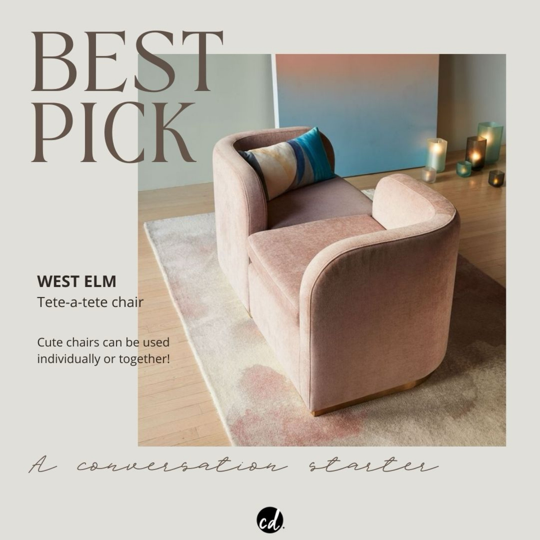 Best Pick: Modern version of the tete-a/tete chair. 

#LTKHome