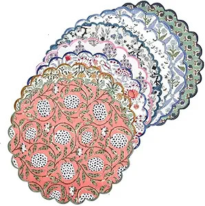 Ridhi Mix Bo-ho Round Place Mat Double Layer Floral Cotton Washable Placemats 15" Round Embroider... | Amazon (US)