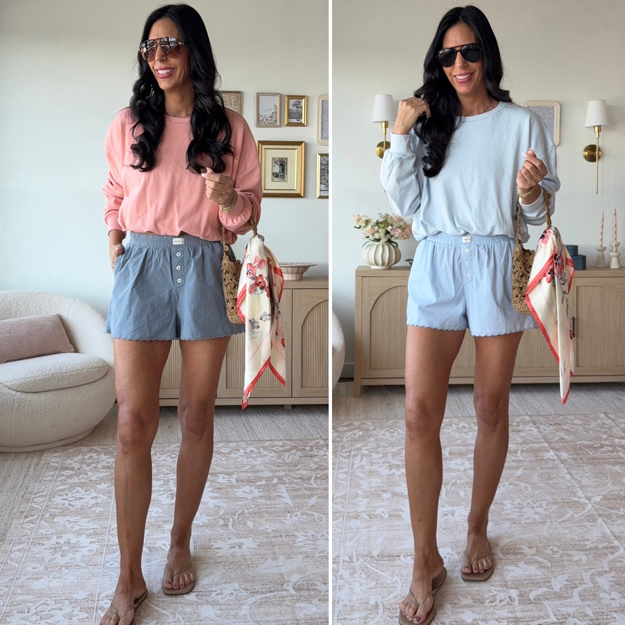 The boxer short trend is here to stay and these scallop shorts are elevated and so cute!  
LOVE it paired with the bubble hem sweatshirt. Add a pop with a bag and scarf detail!
Sized up to medium in sweatshirt for a length

#LTKU #LTKSaleAlert #LTKSpringSale
#LTKOver40 #LTKFindsUnder50