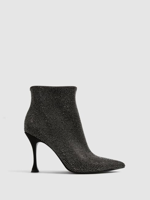 Reiss Black Clement Crystal Point Ankle Boots | Reiss US