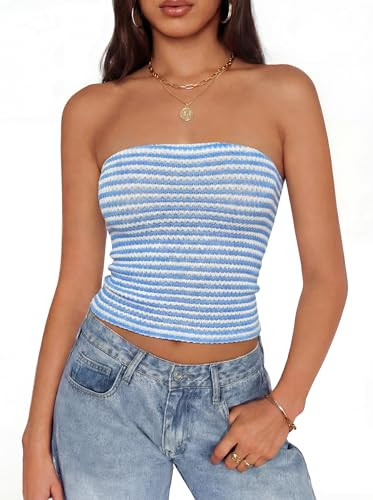 ZESICA Women's Spring Striped Strapless Crop Tube Tops 2026 Summer Knit Bandeau Going Out Shirts ... | Amazon (US)
