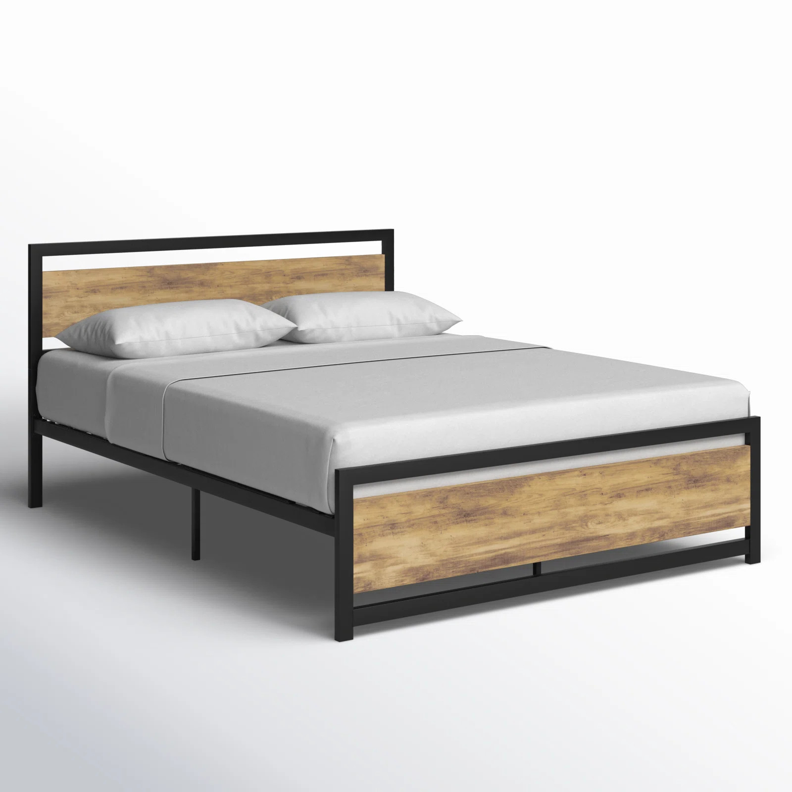Steelside™ Marilee Wood and Black Metal Frame Bed with Headboard & Reviews | Wayfair | Wayfair North America