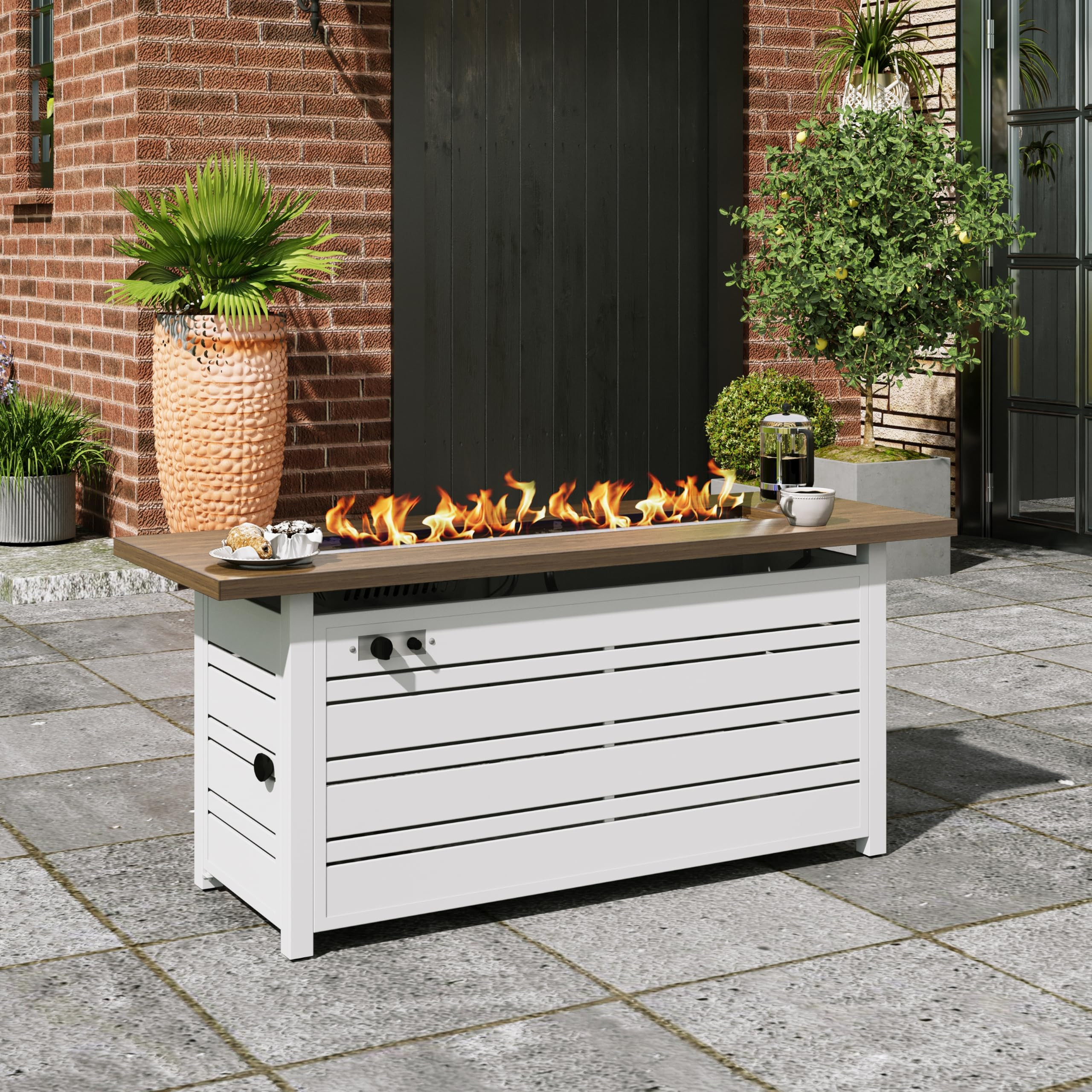 56 Inch Gas Fire Pit Table, 50,000 BTU Propane Pits for Outside with Removable Lid and Glass Fire... | Amazon (US)