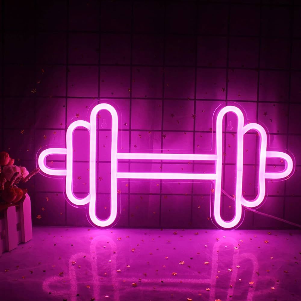 Amazon.com : Barbell Dumbbell Shaped Neon signs Pink Neon Lights Sign Gym Wall Stickers for Fitne... | Amazon (US)