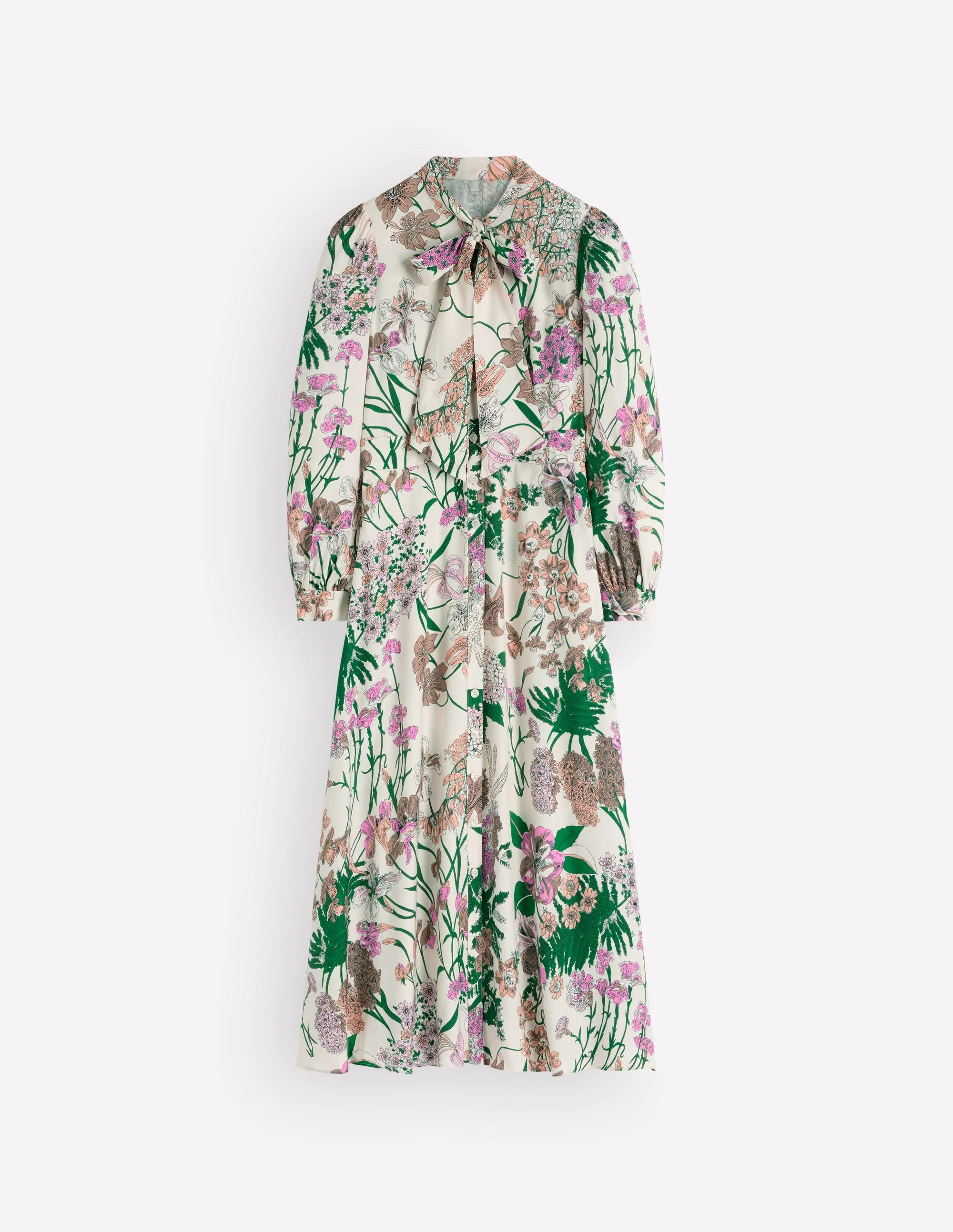 Bow Detail Shirt Dress-Ivory, Whimsical Flora | Boden (US)