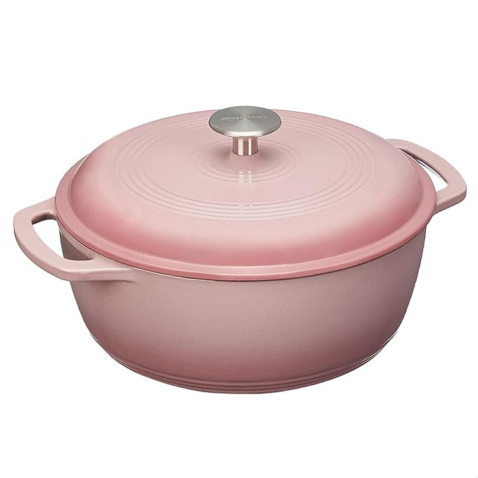 Amazon Basics Enameled Cast Iron Covered Dutch Oven, 4.3-Quart, Light Pink | Amazon (US)