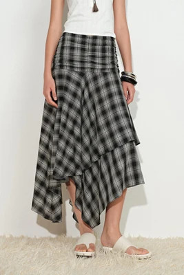 Gracie Ruched Asymmetric Plaid Skirt | Fabrique