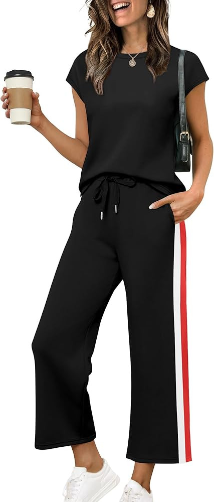 Sampeel Two Piece Sets for Women Summer Vacation Outfits Cap Sleeve Tops Lounge Matching Sets Clo... | Amazon (US)