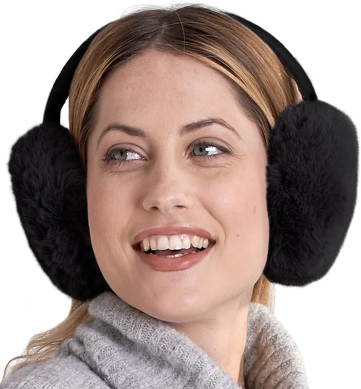 Ear Muffs for Women - Winter Ear Warmers - Soft & Warm Cable Knit Furry Fleece Foldable Earmuffs ... | Amazon (US)