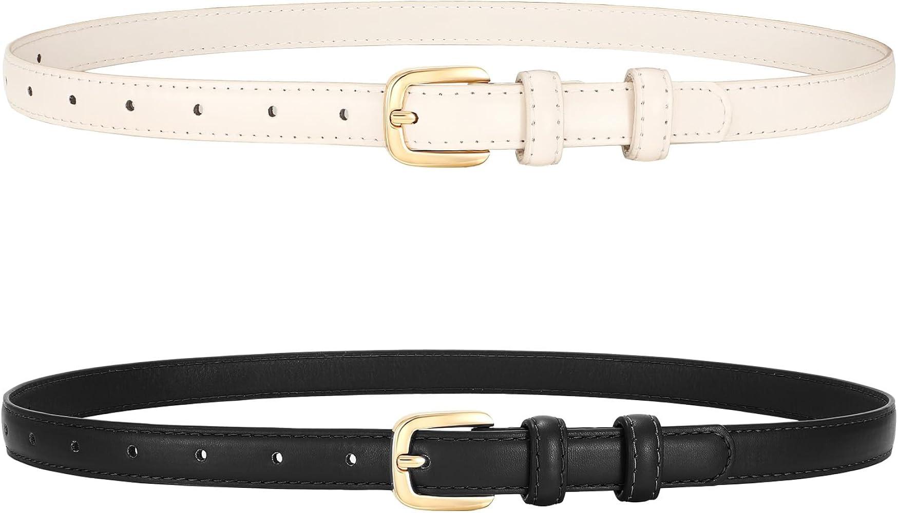 2 Pack Women Thin Leather Belt for Dresses Fashion Ladies Skinny Waist Belt for Jeans Pants | Amazon (US)