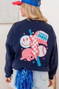 Baseball Mom Navy Oversized Graphic Sweatshirt | Pink Lily