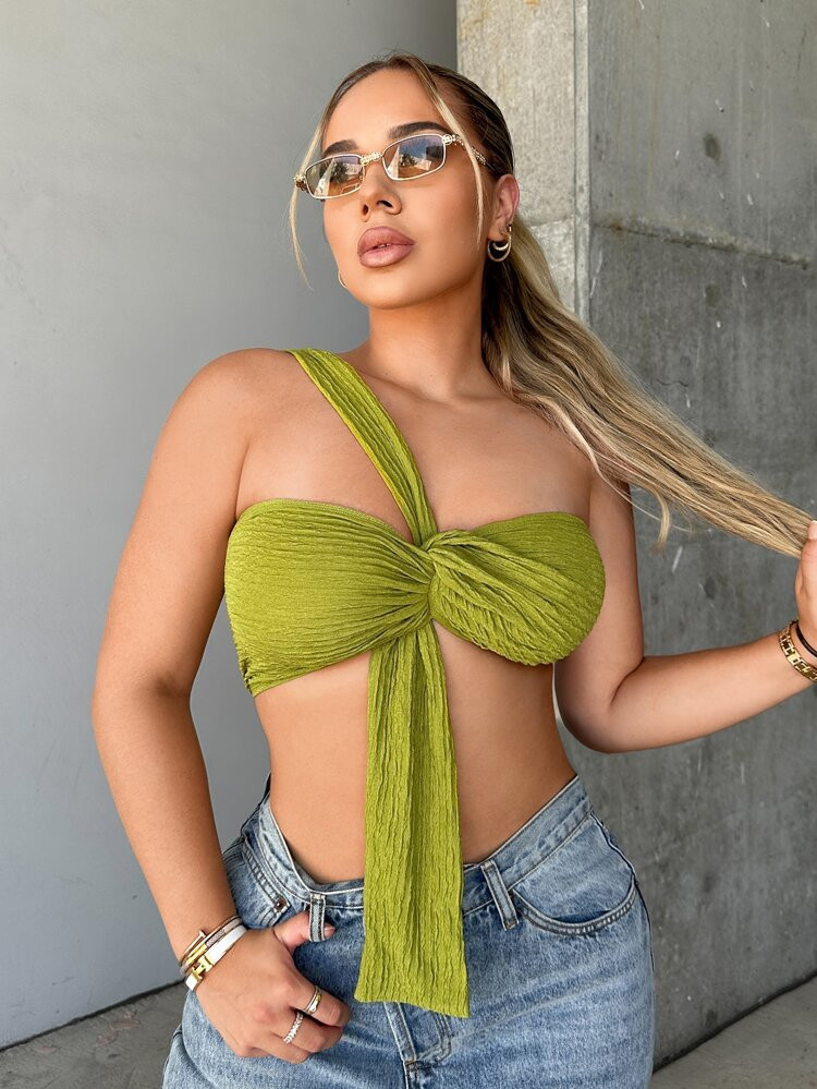 SHEIN SXY One Shoulder Twist Front Crop Top
       
              
              $5.99        
  ... | SHEIN