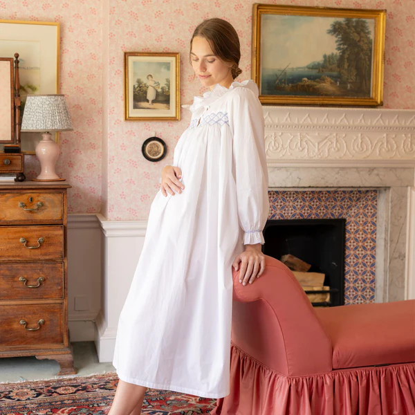 Mother Teresa Women's Nursing & Maternity Dress Long Sleeves with Mermaid Tail Forget Me Not Hand... | Smock London Ltd