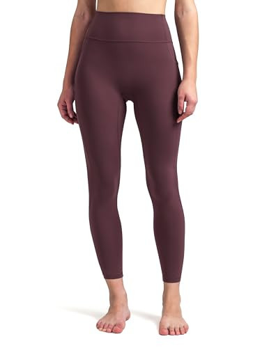 Colorfulkoala Dreamlux No Front Seam 7/8 Leggings with Pockets for Women 25" Inseam, High Waisted Buttery Soft Yoga Pants (M, Plum Red) | Amazon (US)