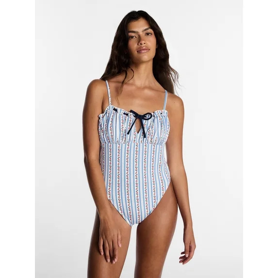 Kacey Lee Women's and Women's Plus Tie Neck Scoop Back One Piece Swimsuit, Sizes XS-3X | Walmart (US)