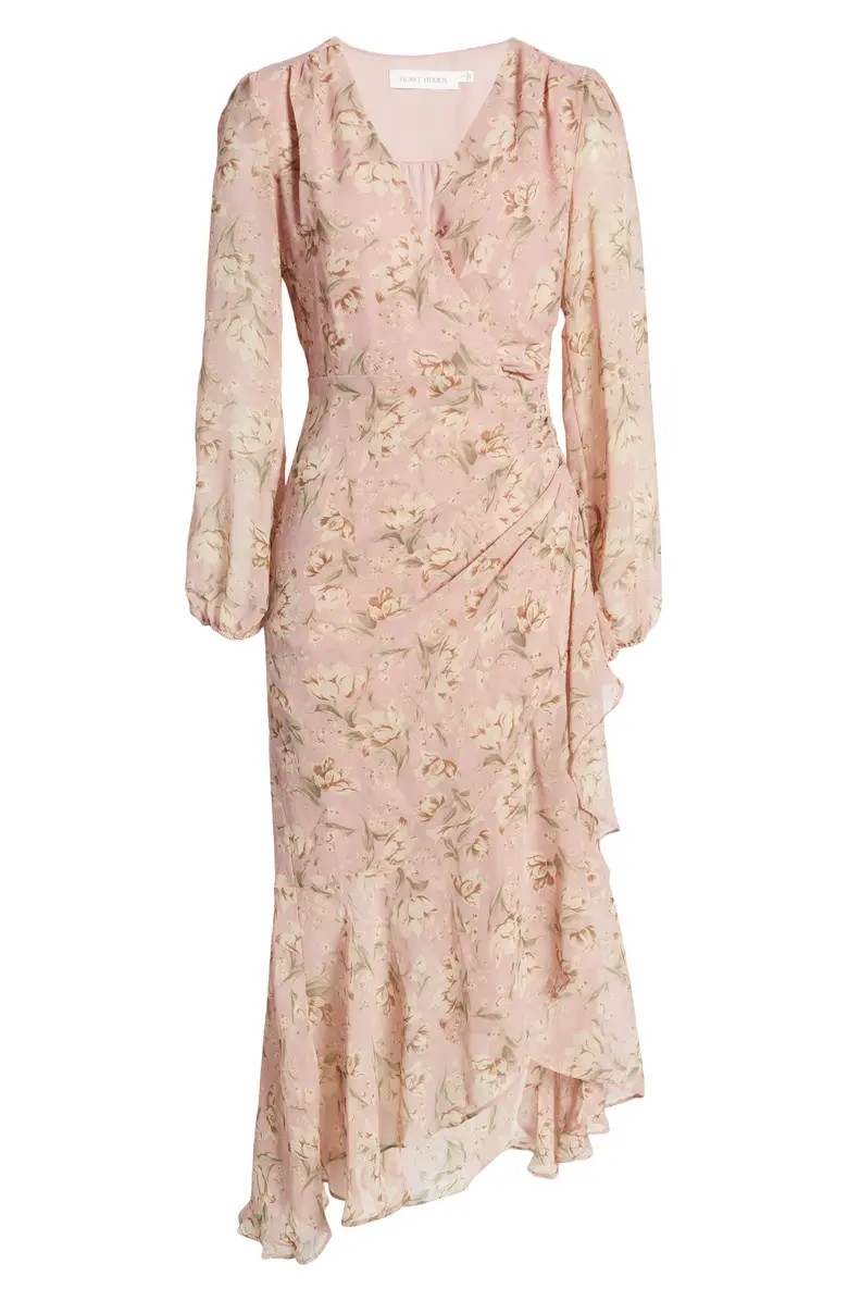 FLORET STUDIOS Floral Surplice Long Sleeve Midi Dress | Nordstrom | Nordstrom