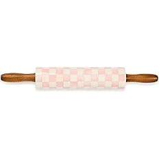 MACKENZIE-CHILDS Rolling Pin, Ceramic Decorative Roller Pin for Baking, Pink-and-White Rosy Check | Amazon (US)