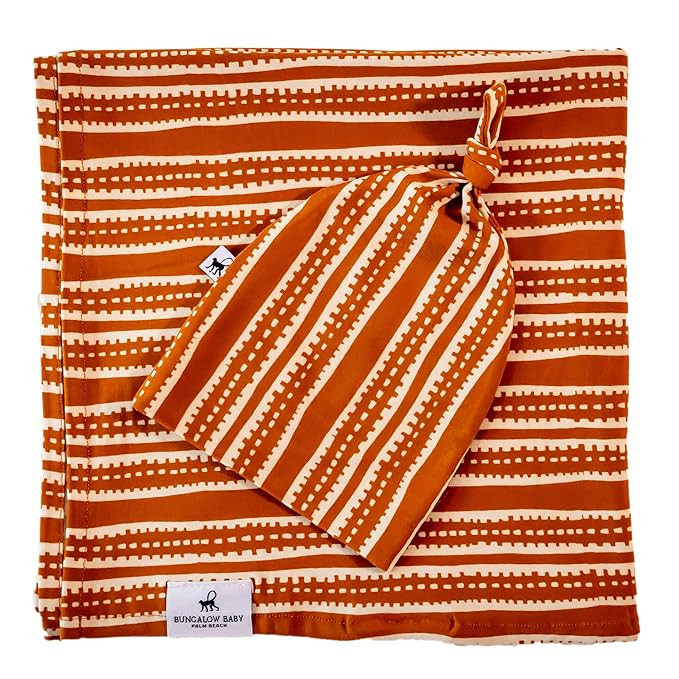 Bungalow Baby Swaddle Set - Premium Bamboo Viscose Baby Swaddle Blanket & Hat Set, Baby Boy, Baby... | Amazon (US)
