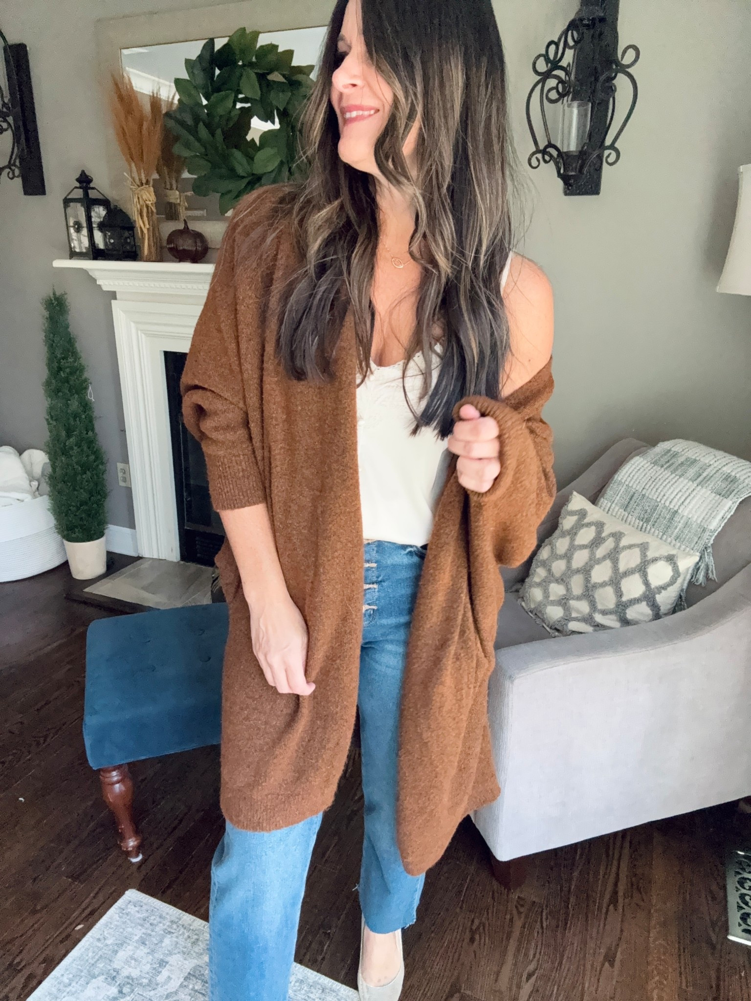 Oversized cardi and jeans. 

#LTKOver40