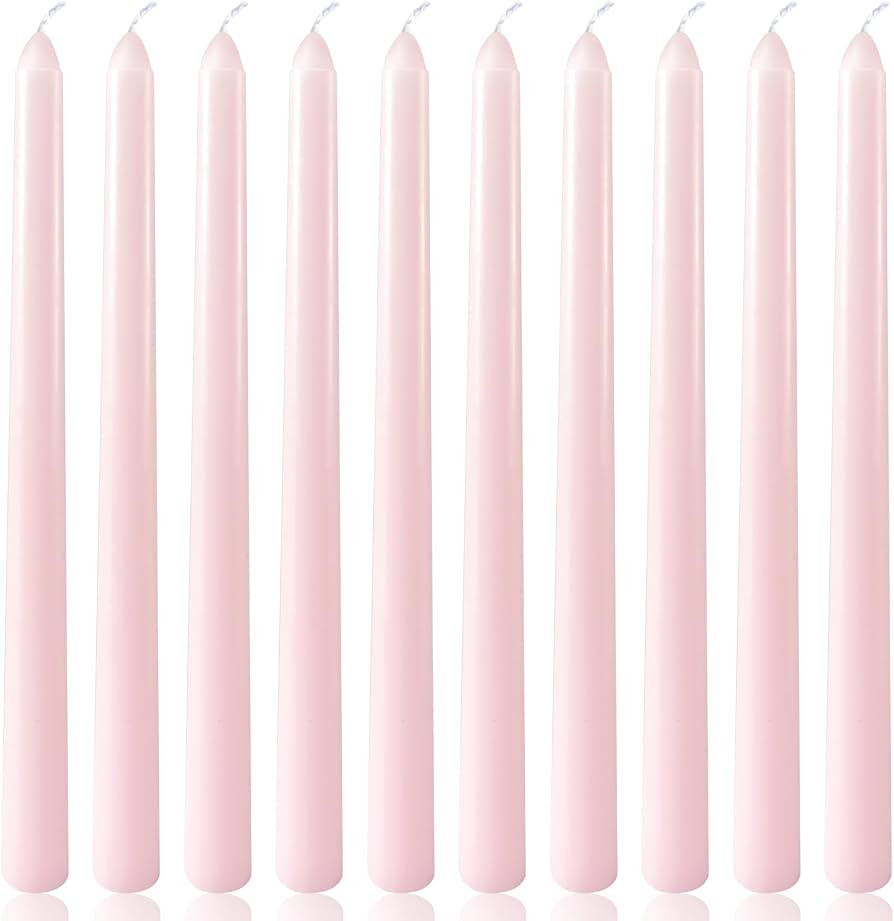 10 Inch Pale-Pink Taper Candles for Home Decoration, 10 Pack Unscented Candlesticks for Dinner We... | Amazon (US)