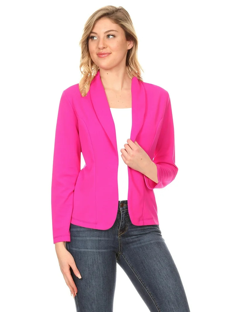 Moa Collection Women's Solid Casual Office Work Long Sleeve Open Front Blazer Jacket | Walmart (US)