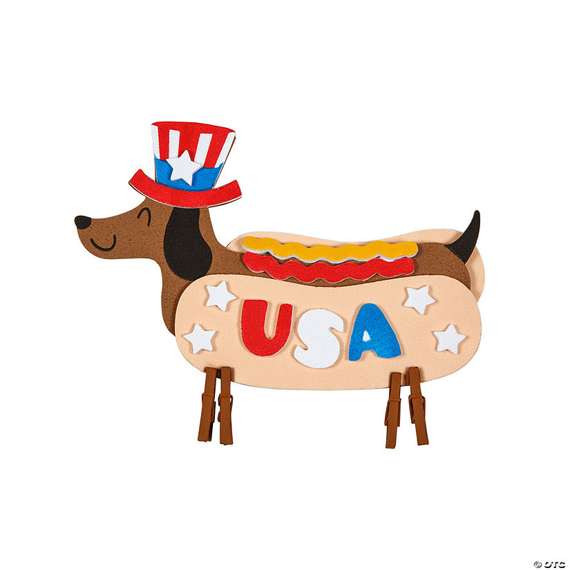 5 1/2" x 4 1/4" Patriotic Hotdog Dachshund Clothespin Craft Kit - Makes 12 | Oriental Trading Company