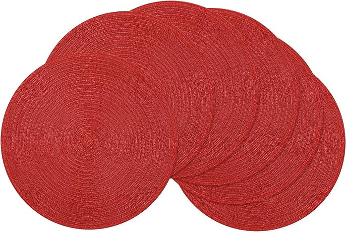 SHACOS Round Placemats Set of 6 Braided Cotton Polyester 15 inch Washable Place Mats for Dining T... | Amazon (US)