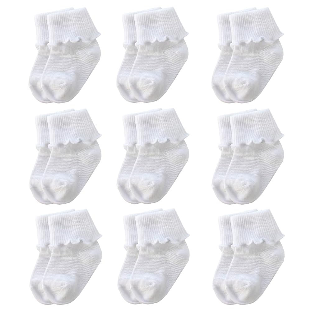 6 &12 Pairs Infant Toddler Baby Kids Turn Cuff Ruffle Cotton Socks | Amazon (US)