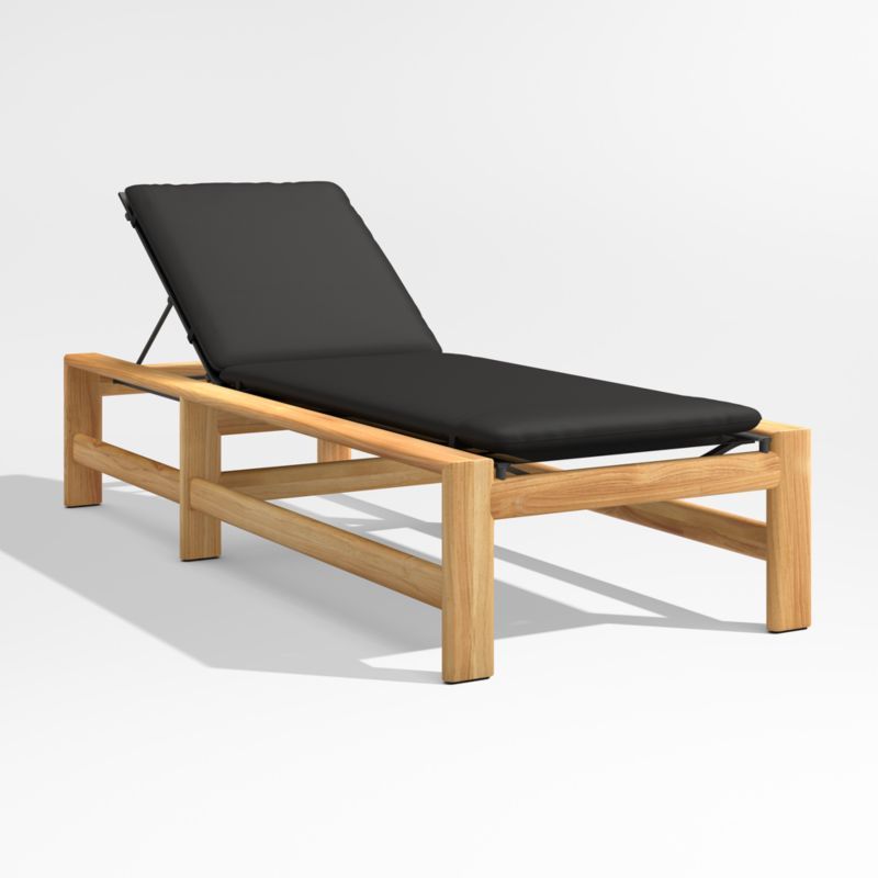 Anguilla Teak Single Outdoor Chaise Lounge with Black Cushions | Crate & Barrel | Crate & Barrel