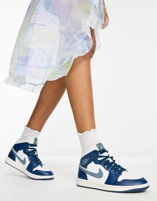 Nike Air Jordan 1 Mid sneakers in blue & gray | ASOS (Global)
