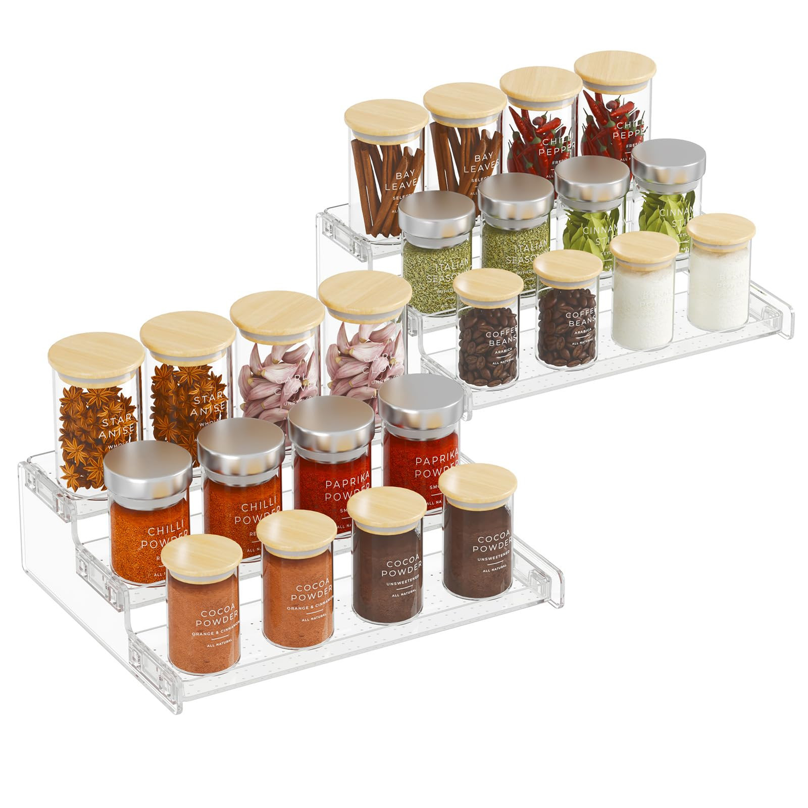 Lifewit Plastic 2 Pack 3-Tier Spice Rack, Clear Spice Organization for Cabinet, Counter, Organize... | Amazon (US)