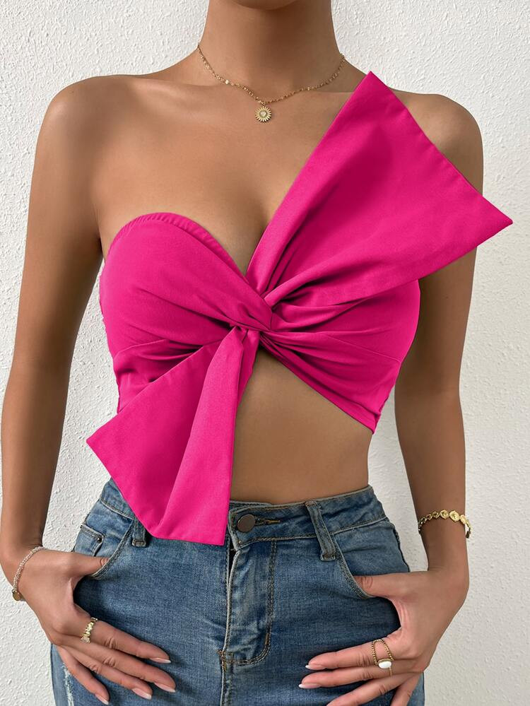 Shirred Back Ruched Bow Front Crop Tube Top | SHEIN