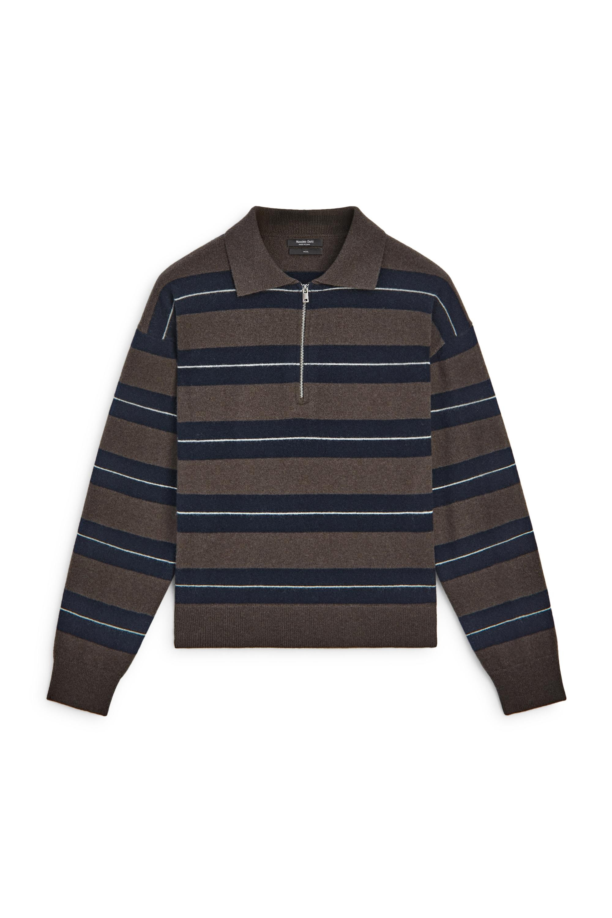 100% wool zip polo sweater - NAVY BLUE | Massimo Dutti US