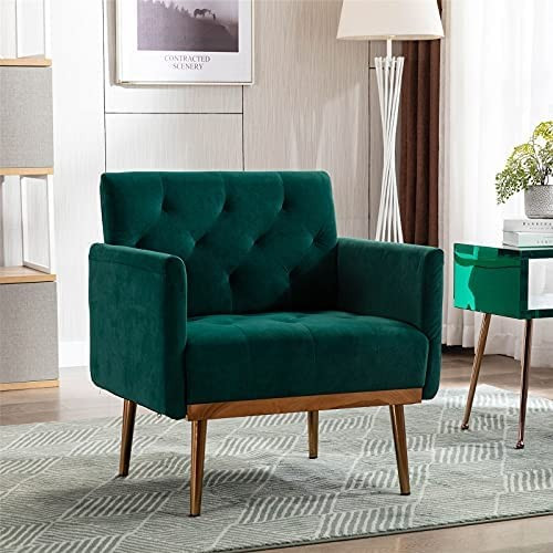 Modern Velvet Accent Chair, Living Room, Bedroom Leisure Single Sofa Chair (with Gold Metal feet)... | Amazon (US)