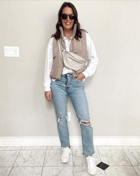Amazon puffer vest (runs tts wearing a small), henley tee (Tts wearing a small), Levi’s jeans (runs a tad small - wearing a 25 but need a 26), white sneakers (run Tts), amazon belt bag 

Spring outfit, casual outfit, spring style, amazon vest, mom outfit 



#LTKunder50 #LTKSeasonal #LTKstyletip