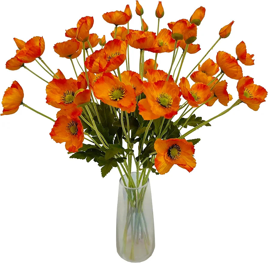 ATFL Orange Poppy Flowers Artificial for Wedding Decorations,12 Pcs Fake Faux Silk Poppies Bulk f... | Amazon (US)