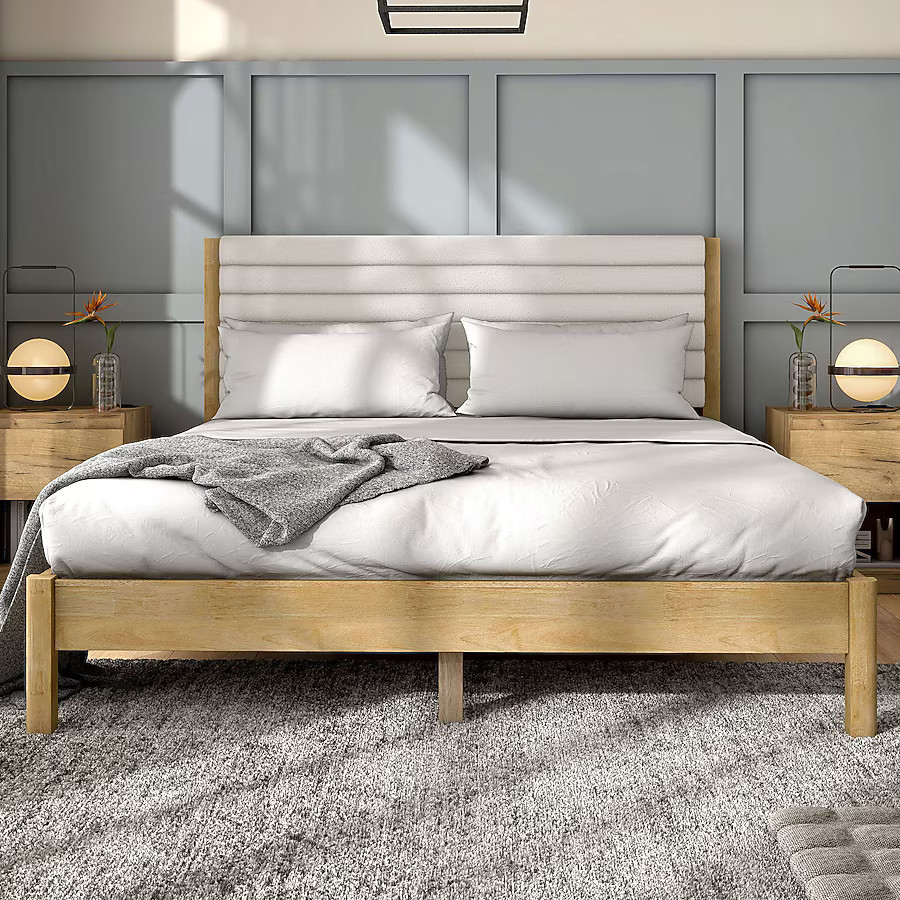 Furniture of America Queen Natural, White Wood Platform Bed with Headboard | Lowe's