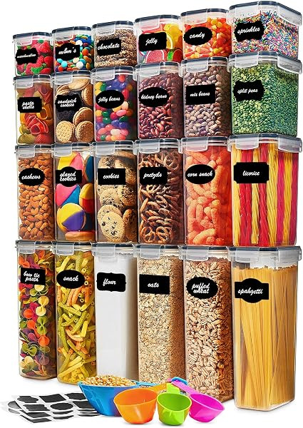 24 Pack Airtight Food Storage Container Set - BPA Free Clear Plastic Kitchen and Pantry Organizat... | Amazon (US)